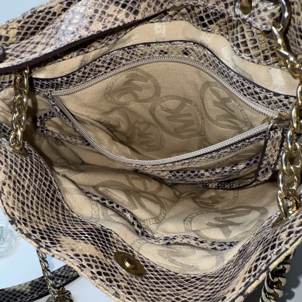 MICHAEL‎ KORS Chain Python Leather JET SET Tote Hobo Convertible Shoulder Bag